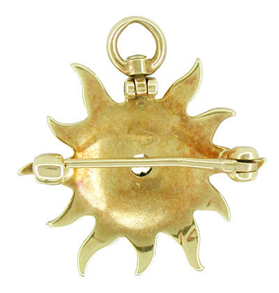 Antique Victorian Diamond and Seed Pearl Starburst Pendant Brooch in 14 Karat Gold - Item: BR141 - Image: 2