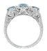 Art Deco Aquamarine Filigree Three Stone Ring in 14 Karat White Gold
