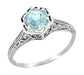 Filigree Hexagon Art Deco Engraved 3/4 Carat Aquamarine Engagement Ring in 14K White Gold