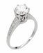 Antique Replica Art Deco 1 Carat Crown Filigree Engagement Ring Setting in 18K White Gold