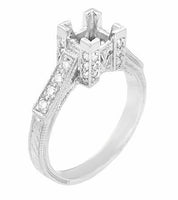 Art Deco Platinum 1/2 Carat Square Princess Cut Diamond Castle Engagement Ring Semimount