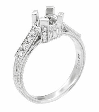 Art Deco Platinum Castle Filigree Engagement Ring Mounting for a 1/2 Carat Diamond