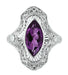 Art Deco Amethyst Filigree Cocktail Ring in 14 Karat White Gold