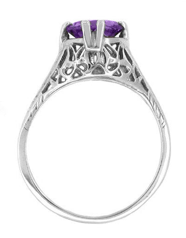 Art Deco Filigree Trellis Amethyst Engagement Ring in 14 Karat White Gold - alternate view
