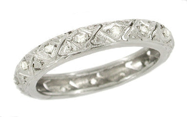Willington Vintage Art Deco Diamond Wedding Band in 18K White Gold - Size 7 1/2