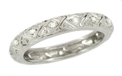 Willington Vintage Art Deco Diamond Wedding Band in 18K White Gold - Size 7 1/2