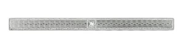 1930's Estate Art Deco Diamond Engraved Bar Brooch in 14 Karat White Gold