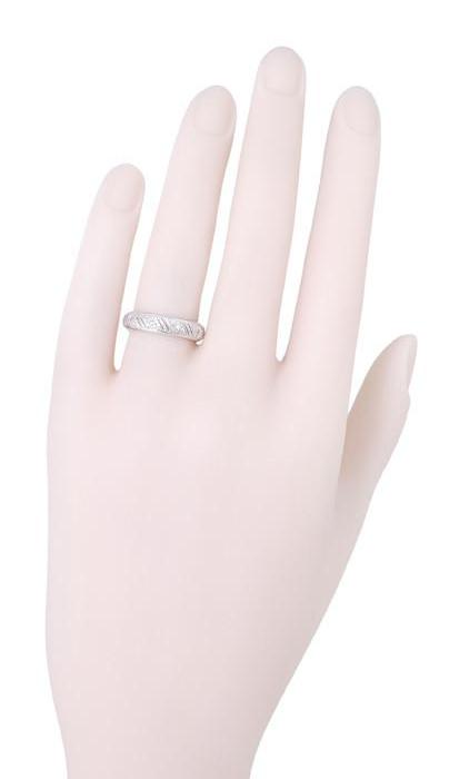 DWR128 - Montowese Vintage Diamond Wedding Band on a Woman's Hand 
