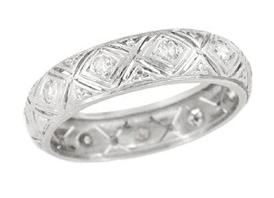 Scantic Art Deco Diamond Estate Platinum Wedding Band - Size 6
