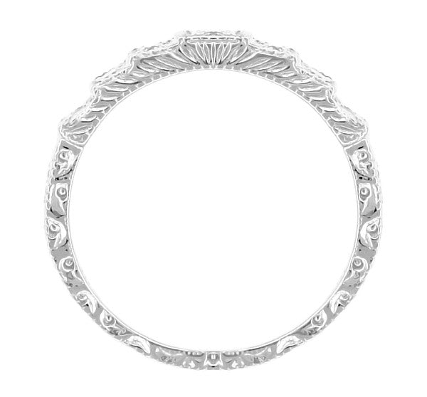 Engraved Side of Art Deco Wedding Cake Antique Tiered Diamond Wedding Band in White Gold