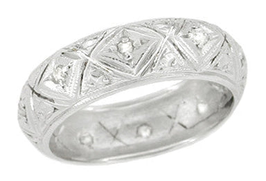 Plantsville Art Deco Platinum Estate Rose Cut Diamond Wedding Band - Size 6