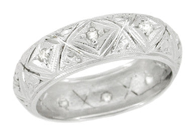 Plantsville Art Deco Platinum Estate Rose Cut Diamond Wedding Band - Size 6