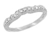 Art Deco Scalloped Engraved Contoured Diamond Wedding Band in Platinum