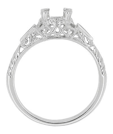Art Deco 3/4 - 1 Carat Filigree Engagement Ring Setting in 14 Karat White Gold with Blue Sapphire Side Stones - alternate view