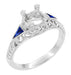 Art Deco 3/4 - 1 Carat Filigree Engagement Ring Setting in 14 Karat White Gold with Blue Sapphire Side Stones