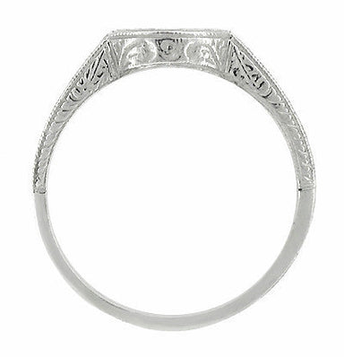 Antique Art Deco Carved Wheat and Scrolls Curved Wedding Band in Platinum - alternate view