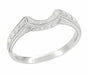 Antique Art Deco Carved Wheat and Scrolls Curved Wedding Band in Platinum