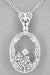 Art Deco Filigree Oval Sunray Crystal and Diamond Pendant Necklace in Sterling Silver