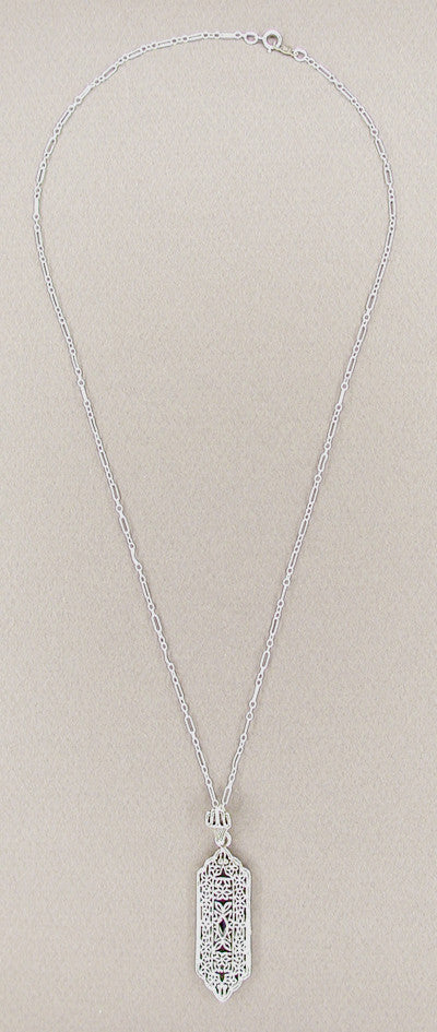 Art Deco Filigree Sapphire Set Pendant Necklace in Sterling Silver - Item: N117 - Image: 2