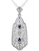 Art Deco Filigree Sapphire and Diamond Pendant Necklace in Sterling Silver
