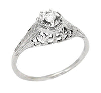 Art Deco Filigree Petite Diamond Ring in 14 Karat White Gold