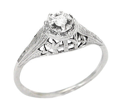 Art Deco Filigree Petite Diamond Ring in 14 Karat White Gold