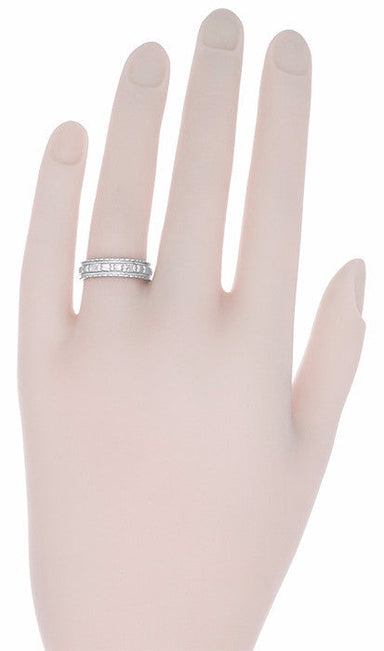 Art Deco Sculptural Floral Wedding Ring in White Gold - 5mm Wide - alternate view
