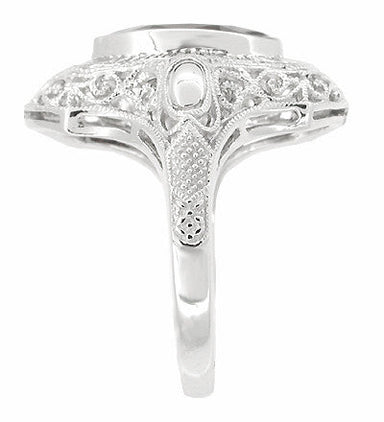Art Deco Garnet Filigree Cocktail Ring in 14 Karat White Gold - alternate view