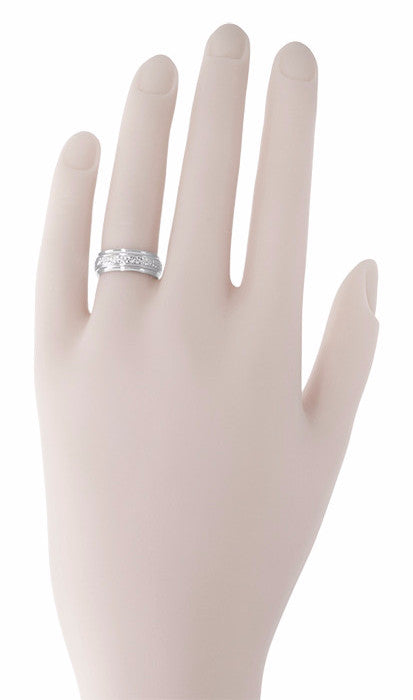 Victorian Leaves and Flowers 6mm Wide Wedding Band in White Gold - 18K or 14K - Item: R267W14 - Image: 3