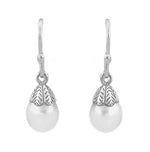 Art Deco Pearl Drop Earrings in 14 Karat White Gold