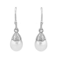 Art Deco Pearl Drop Earrings in 14 Karat White Gold