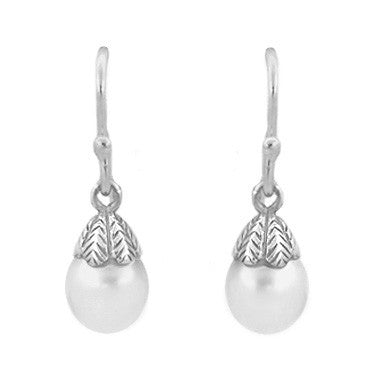 Art Deco Pearl Drop Earrings in 14 Karat White Gold