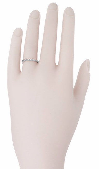 Art Deco Platinum Engraved Wheat Thin Wedding Band - 2mm Wide - alternate view