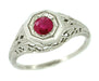 Dionne Art Deco Filigree Antique Ruby Ring in 14 Karat White Gold