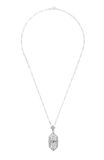 Art Deco Sapphire Filigree Pendant Necklace in Sterling Silver - Item: N118 - Image: 3