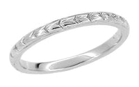 Art Deco Thin Hand Engraved Wheat Wedding Band in White Gold - 2mm