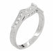 Art Deco Diamonds Curved Filigree Scrolls Engraved Wedding Ring in 18 Karat White Gold