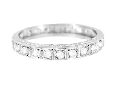 Art Deco Diamond Straightline Vintage Engraved Diamond Wedding Band in Platinum - Size 9