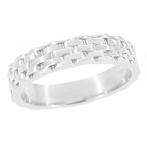 1960s Vintage Basket Weave Wedding Band in White Gold - 4mm Wide - 14K and 18K - R271