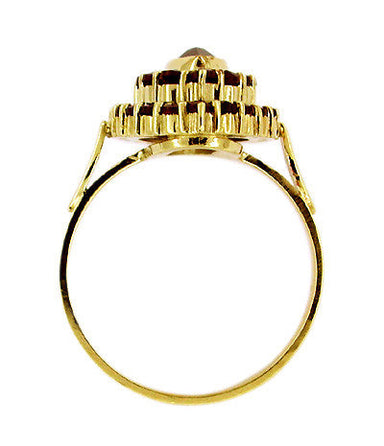 Victorian Style Marquise Shape Bohemian Garnet Navette Ring in 14 Karat Gold and Sterling Vermeil - alternate view