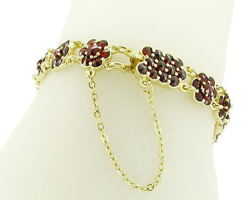 Bohemian Garnet Floral Link Bracelet in Sterling Silver with Yellow Gold Vermeil - Item: GBR111 - Image: 2