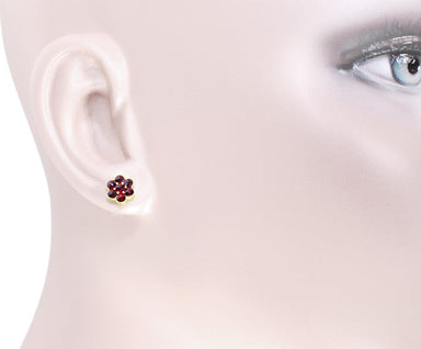 Bohemian Garnet Flower Victorian Stud Earrings in 14 Karat Yellow Gold and Sterling Silver Vermeil - alternate view