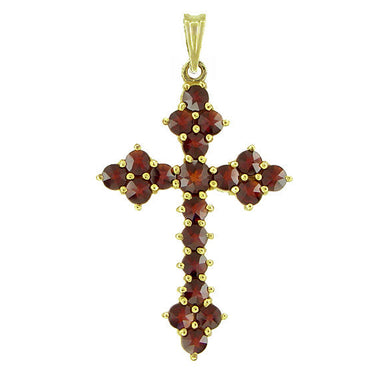 Bohemian Garnet Gothic Cross Victorian Pendant in Yellow Gold Vermeil Over Sterling Silver