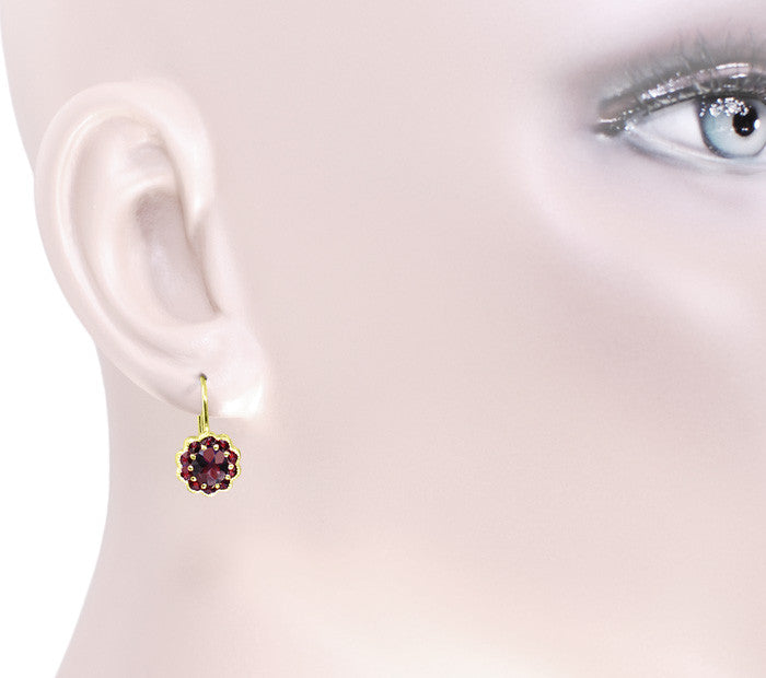 Bohemian Garnet Victorian Drop Earrings in 14 Karat Yellow Gold and Sterling Silver Vermeil - Item: E128 - Image: 3