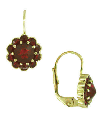 Bohemian Garnet Victorian Drop Earrings in 14 Karat Yellow Gold and Sterling Silver Vermeil - Item: E128 - Image: 2