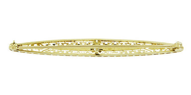Krementz Art Deco Filigree Diamond Antique Engraved Bar Brooch in Mixed Metal 14K Yellow Gold and Platinum - alternate view
