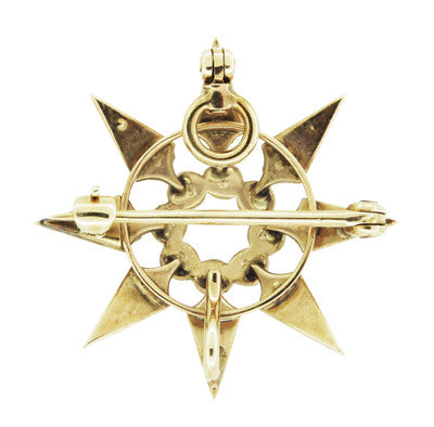 Antique Victorian Seed Pearl Starburst Pendant Brooch 14 Karat Yellow Gold - Item: BR191 - Image: 3