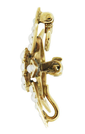 Antique Victorian Seed Pearl Starburst Pendant Brooch 14 Karat Yellow Gold - Item: BR191 - Image: 4