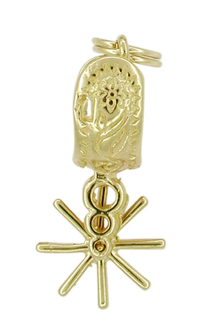 Side View of Movable Cowboy Spur Charm in 14 Karat Gold - Antique Engraved Design - C250