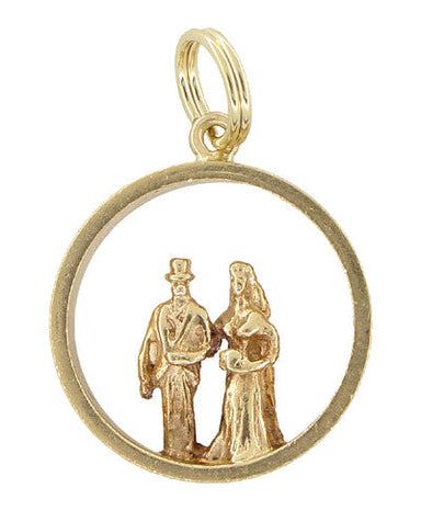 Vintage Bride and Groom Wedding Charm Pendant Yellow Gold - C374